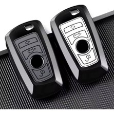 Keymatik Bmw Smart Anahtar Kılıfı Lüx Tpu Koruyucu Kapak Parlak Siyah Çerçeveli Gri / Beyaz