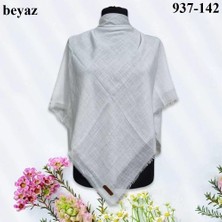 Soft İpek Soft Ipek Düz Renk Flamlı Pamuk Eşarp (Beyaz) 937-142