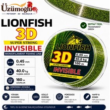 Üzümoğlu Lionfish 3D Invisible Misina 0.45 mm 40 kg 160 Metre Şeffaf Monofilament Olta Misinası Yüksek Dayanımlı