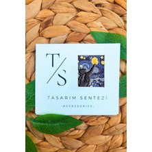 Tasarım Sentezi Rozet Metal Broş Van Gogh Kedi Tablosu Yildizli Gece Yaka Çanta Kıyafet Şapka