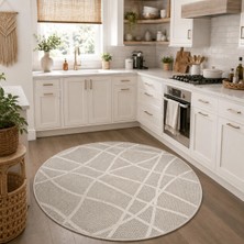 Halı Sepeti Modern Sisal 8002 Bej Krem Daire Leke Tutmayan Kaymaz Taban Salon Mutfak Koridor Balkon Halısı