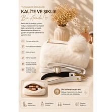 Beyaz Peluş Omuz ve El Çantası