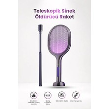 Byanes Teleskopik Sinek Öldürücü Raket Şarjlı Mor Işıklı Dönebilen Başlıklı Uzatma Aparatlı Sinek Yakalama Lambası