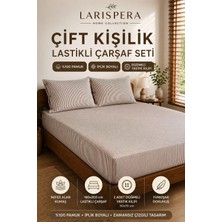 Larispera %100 Pamuk Çift Kişilik Lastikli Çarşaf Seti 180X200 cm + 2 Adet 50X70 cm Düğmeli Yastık Kılıfı