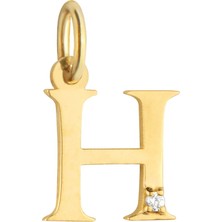 Duyum Gold 14 Ayar Altın Işıltılı Taşlı H Harfi Tasarım Kolye Ucu