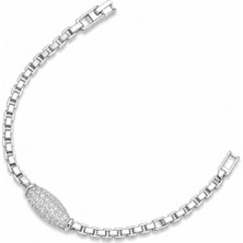 Balenbi Jewelry Gümüş Renk Oval Zirkon Taş Detaylı Paslanmaz Çelik Kadın Bileklik 1201