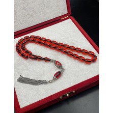 Onurlu Tesbihane 925 Ayar Gümüş Püsküllü Ateş Kehribar Tespih – 11X8 mm
