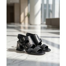 Futsi Shoes Solıs Siyah Hakiki Deri Tokalı Kadın Topuklu Ayakkabı
