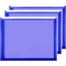 A4 Şeffaf Fermuarlı Dosya Mavi 3 Adet Pvc Fermuarlı Evrak Dosyası 24X34CM Çıtçıtlı Belge Ev