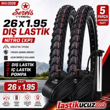 Servis 26X1.95 Dış Lastik Nitro (Xp) ve Iç Lastiği (2'şer Adet Takım) Bisiklet Lastiği + 1 Adet Pompa