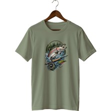 Widi Unisex Somon Balığı Baskılı Tişört – Fly Balıkçılığı ve Outdoor Temalı Bisiklet Yaka