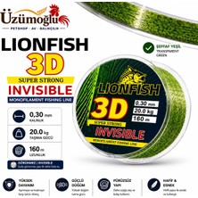 Üzümoğlu Lionfish 3D Invisible Misina 0.30 mm 20 kg 160 Metre Şeffaf Monofilament Olta Misinası Güçlü ve Dayanıklı