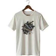 Widi Unisex Yayın Balığı Baskılı Tişört – Olta Balıkçılığı ve Outdoor Temalı Bisiklet Yaka