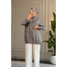 Suede Style 6539 - Şık Rahat Salaş Viva Kumaş Gizli Cep Detaylı Kadın Ince Yazlık Ceket