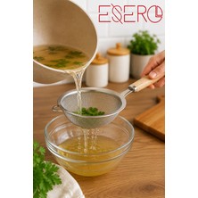 Esero  Çelik Ince Tel Süzgeç Ahşap Saplı – Kakao, Pudra Şekeri, Un, Baharat ve Matcha Eleği