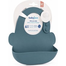 Babyjem Silikon Mama Önlüğü 6+ Ay Ayarlanabilir Cepli %100 Gıda Sınıfı Silikon Bpa Free Mavi