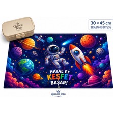 Uzay Temalı Beslenme Örtüsü 30X45 cm - Hayal Et Keşfet Başar Tasarımlı Okul Kreş 30X45 Yıkanabilir Kumaş
