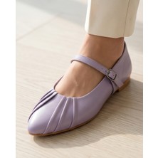 Futsi Shoes Allegra Lila Hakiki Deri Bilekten Tokalı Piliseli Kadın Babet