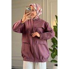 Suede Style 6539 - Şık Rahat Salaş Viva Kumaş Gizli Cep Detaylı Kadın Ince Yazlık Ceket