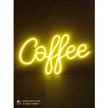 Coffee Yazılı Neon LED Duvar Lambası – Büyük Boy (40X23 Cm), Sarı Renk, Duvara Monte & Adaptörlü