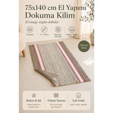 Fabrix Home 75X145 cm El Yapımı Dokuma Kilim Renkli Pamuk Şönil Polyester Yıkanabilir Saçaklı Bohem Halı