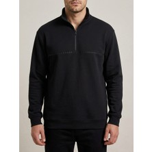 Huğlu Siyah Dik Yaka Interlok Sweatshirt