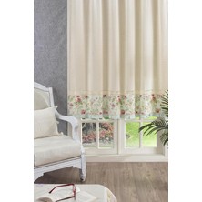 Ödel Home Naturel Basma Bordürlü Ara Dantelli Fon Perde 150 x 100 CM%100 Pamuk Iç Montaj