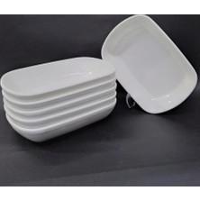 6 Adet Beyaz Melamin Kayık Tabak 14X10CM Orta Boy Salata Tabağı