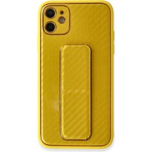 Mestore Apple Iphone 12 Kılıf Coco Karbon Standlı Kapak - Sarı
