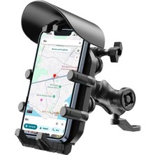 Mudanis Ayna Bağlantılı Güneş ve Yağmur Korumalı 360° Derece Ayarlanabilir Motosiklet Telefon Tutucu