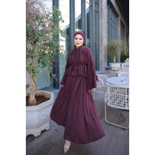 İmaj Butik Bordo Bel Bağlamalı Piliseli Gömlek Etekli Takım