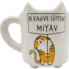 Palto Tasarım Miyav 18 El Yapımı 3D Krem Parlak Kupa - El Yapımı Seramik Kupa