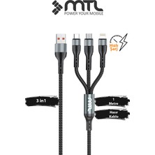 Mtl 18W 3'ü 1 Arada (3in1) Ultra Hızlı Şarj ve Data Hasır Kablo 1 Metre MT2511