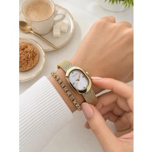 Dice Kayek Oval Mini Vintage Kasa Kadın Kol Saati Çelik Kordon 5 Atm Suya Dayanıklı+Bileklik  Dc.20