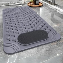 Purish / Kaymaz Banyo Paspası / Antrasit Gri / 69,5X36CM – Dikdörtgen Duş Matı, Küvet Paspası / Güçlü Vantuzlu, Su Tahliyeli, Masaj, Fırçalı / Makinede Yıkanabilir / Kaydırmaz Zemin Matı