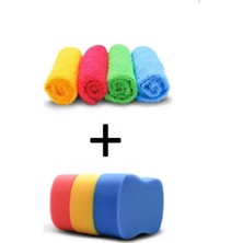 Cam ve Kurulama Bezi - 4 Adet Mikrofiber Temizlik Bezi + 3 Adet Oto Araba Yıkama Süngeri