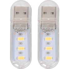 2 Adet Mini Taşınabilir Parlak 3 LED Gece Lambası USB Lamba (Sıcak Beyaz)