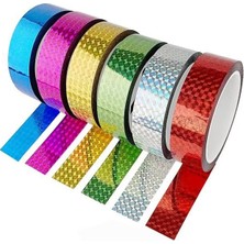 Artlantis Renkli Hologram Bant 6 Renk 1 Paket 18MM x 3 Metre Yaldızlı Metalik Desenli Fosforlu Hologram Bant Hobi Tasarım
