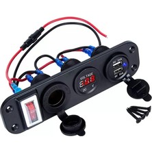 Çift USB Araç Şarj Soketi Voltmetre Çakmaklık 12V Aç Kapa Anahtarlı