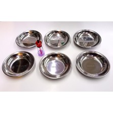 Sihirli Tuzluk Hediye 6 Adet 18CM Paslanmaz Çelik Çukur Yemek Tabağı Dubleporsyon Sağlam Metal