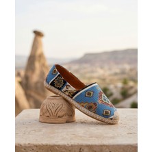 Futsi Shoes Vıola Mavi Hakiki Deri Kilim Desenli Kadın Etnik Desen Espadril Ayakkabı