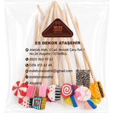 Dekoratif Fimo Süslü Kokteyl Kürdanları, 15'li Set, 8 Cm, Renkli Parti Sunum Çubukları
