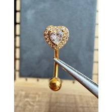 Aida Jewelss Zadenza Gold 316 L Cerrahi Çelik Çerçeveli Kalp Zirkon Altın Göbek Piercing