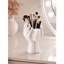 Yüz Figürlü Makyaj Fırçalık, Beyaz, Dekoratif Kozmetik Organizer, Çok Amaçlı Masaüstü Düzenleyici, 15X9 cm / Pla 3D Baskı
