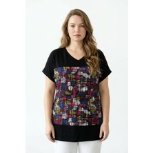 Stil Diva V Yaka Renk Bloklu T-Shirt