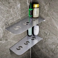 Paslanmaz Çelik 2 Katlı Köşe Banyo Rafı – Sedir Model 30,3X15,3 cm - Yapıştırmalı & Vidalı Montaj