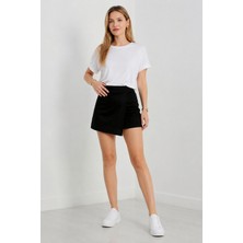 Marvelas Kadın Siyah Etek Görünümlü Yüksek Bel Şort Slim Fit Esnek Tok Kumaş Günlük Spor Mini Şort Etek