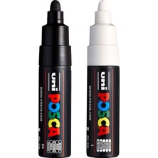 Posca Uni Pc-7m Marker Sanat Kalemi - Büyük Mermi Ucu - 4,5-5,5 mm Uç - [2'li Paket] - Siyah ve Beyaz