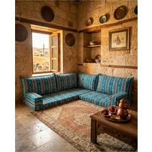 Otantik Şark Köşesi - Turkuaz Kilim Desenli Floor Sofa