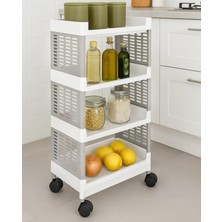 Tekerlekli Çok Amaçlı Mutfak Rafı, 4 Katlı, Gri, Sebze Soğan Patates Organizer, 37X27.5X78 cm
